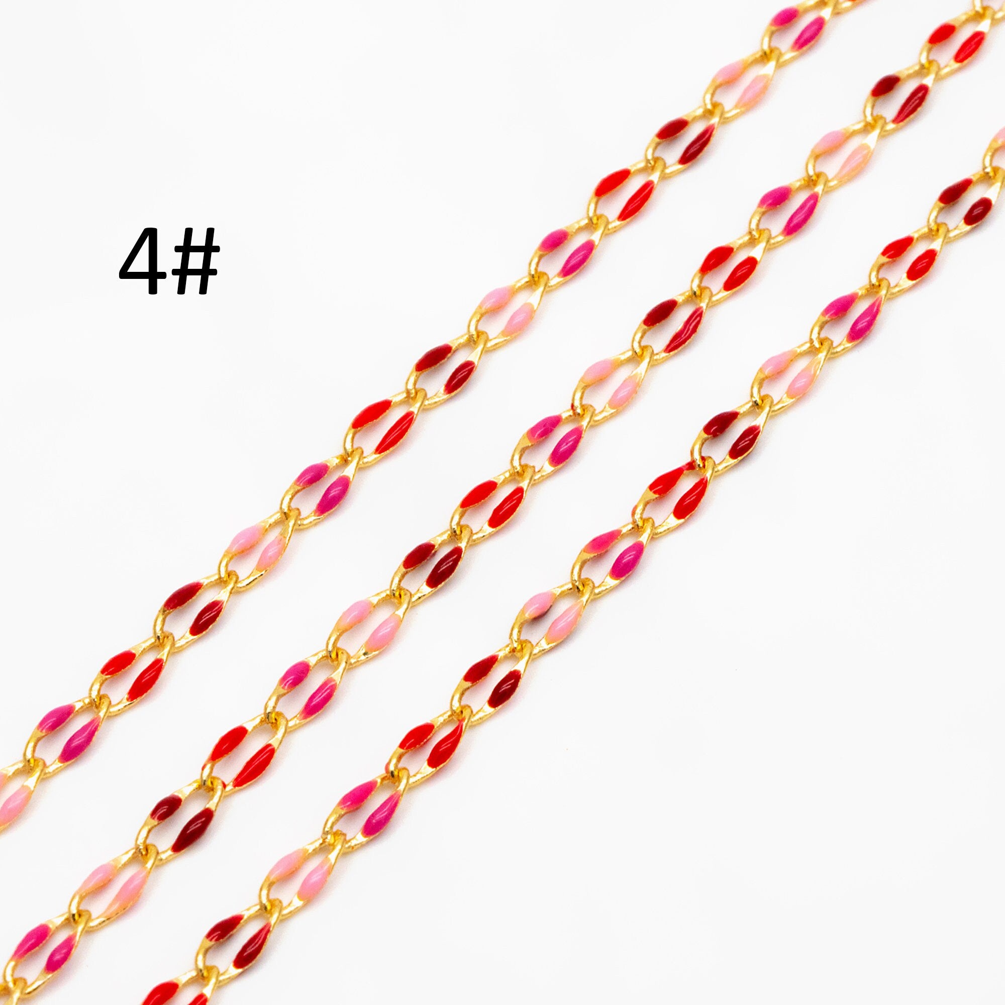 Mix Color Enamel Curb Chains 3mm, Real Gold Plated Brass, DIY Jewelry Findings (#LK-606)/ 1 Meter=3.3 ft